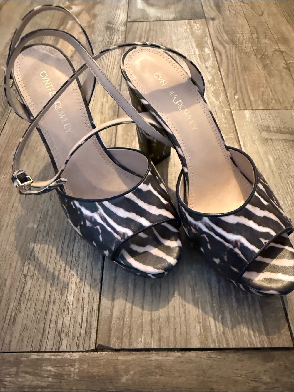 Cynthia Rowley Black and White Zebra-Print Slingback Heels